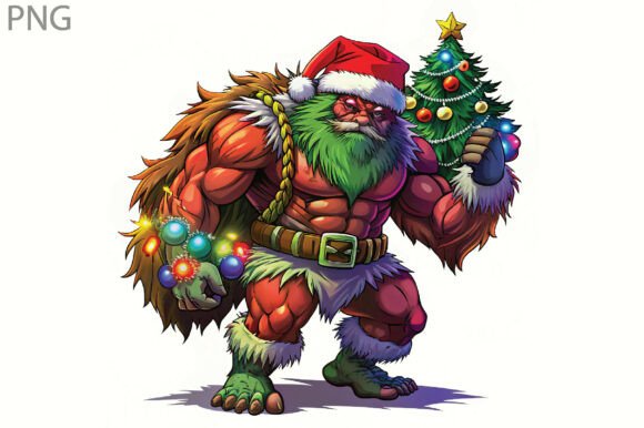 Bigfoot Christmas Tree and Santa Hat PNG Illustrations