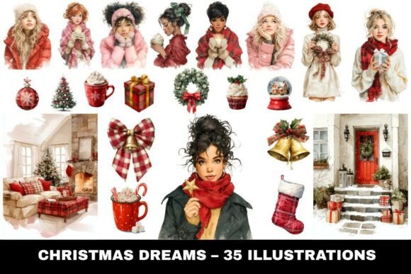 Christmas Dreams Clipart: Illustrations for Sellers
