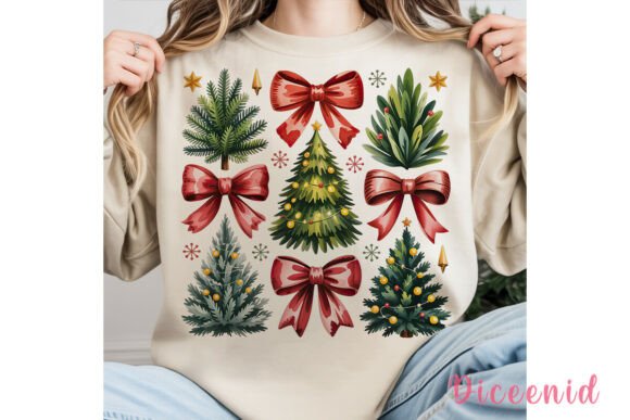 Christmas Trees and Bows Clipart PNG for Illustrations