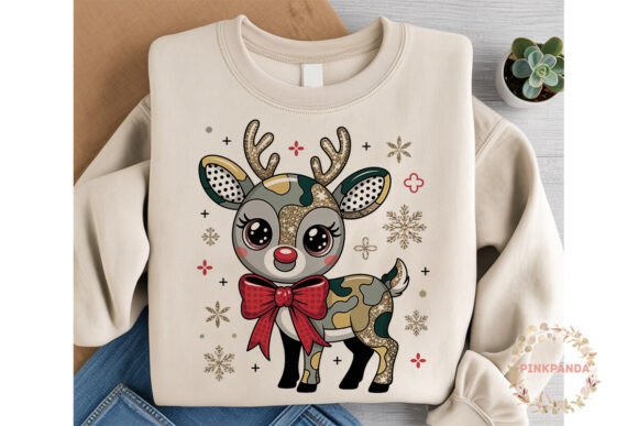 Cute Reindeer Glitter Christmas PNG: Festive Illustrations