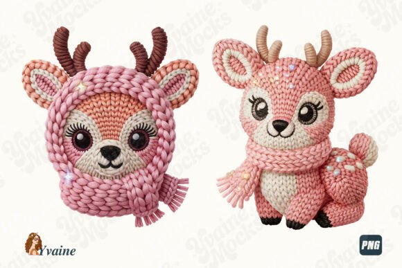 Faux Yarn Crochet Reindeer PNG Illustrations