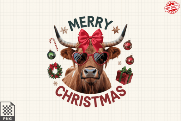 Funny Cow Merry Christmas PNG: Festive Illustrations