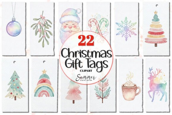 Pastel Christmas Gift Tag Clipart Bundle: Soft Illustrations