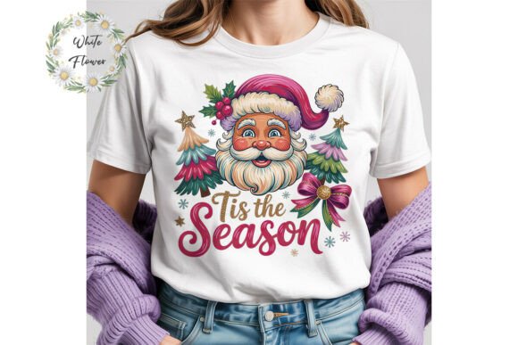 Pink Retro Santa Illustrations for Crafters