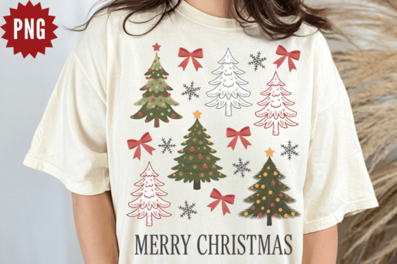 Preppy Christmas Tree PNG, Coquette Bow Illustrations