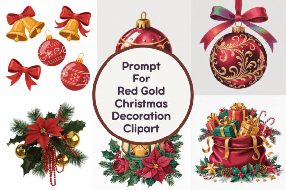 Red Gold Christmas Clipart: Illustrations Review