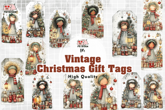 Vintage Christmas Gift Tags PNG & Illustrations