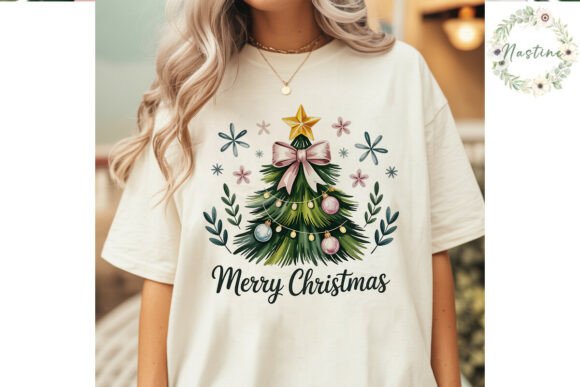 Watercolor Pink Christmas Tree PNG for Illustrations