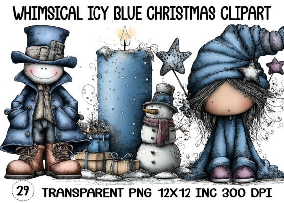 Whimsical Icy Blue Christmas Clipart for Illustrations